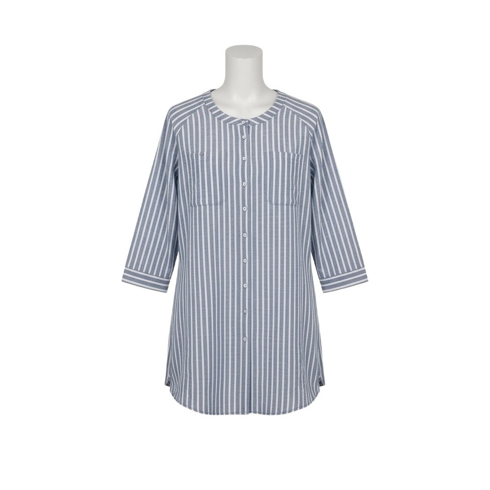 Duluth Trading Co Women XL Blue White Striped Organic Cotton Tunic Shirt Top